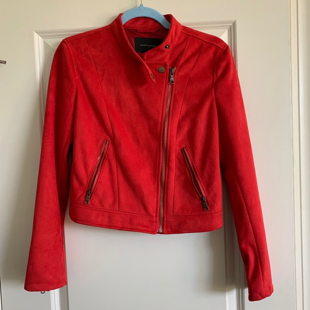 Cherry Suede Moto Crop Jacket